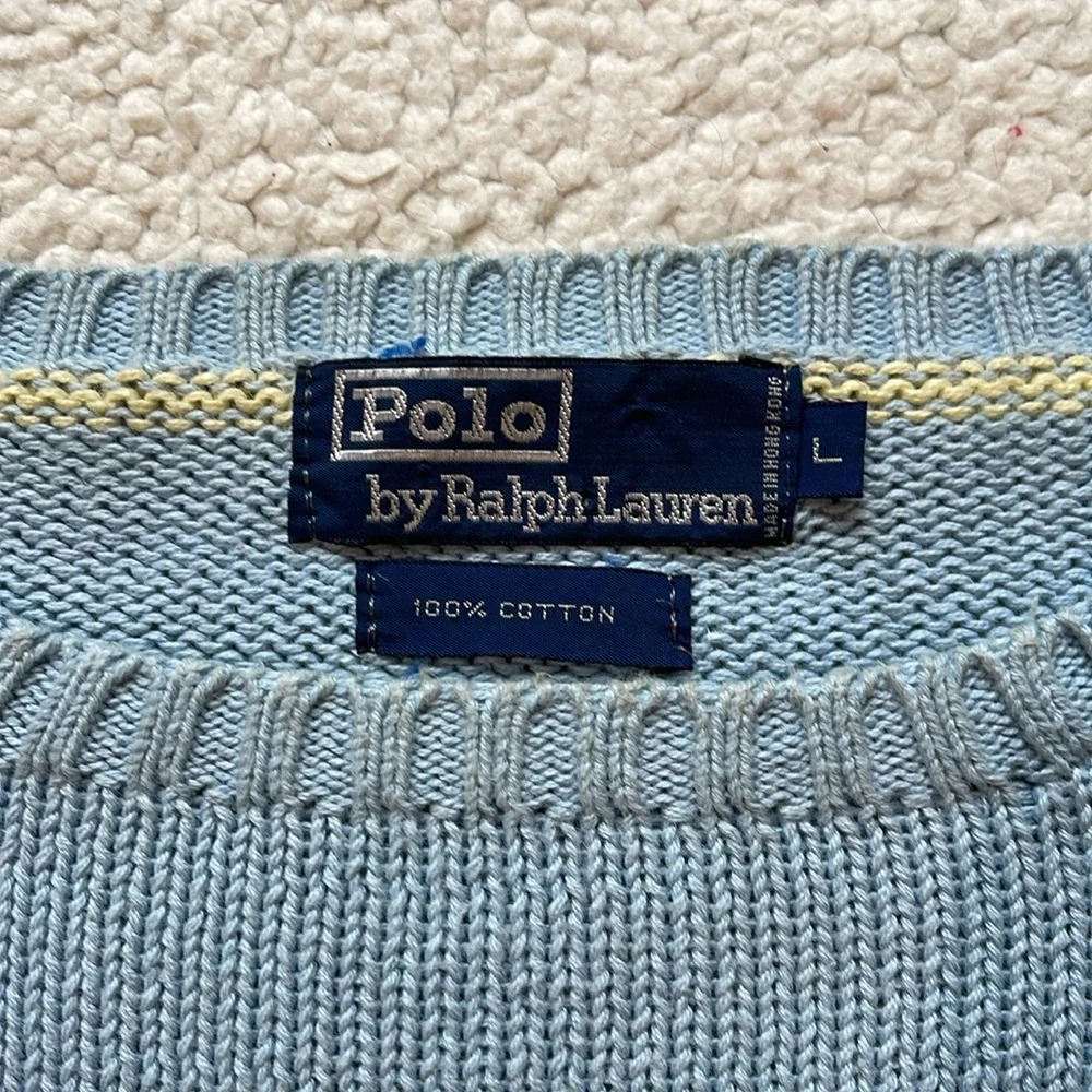 Vintage 90s Polo Ralph Lauren Striped Knit Crewneck Sweater - Picture 5 of 6